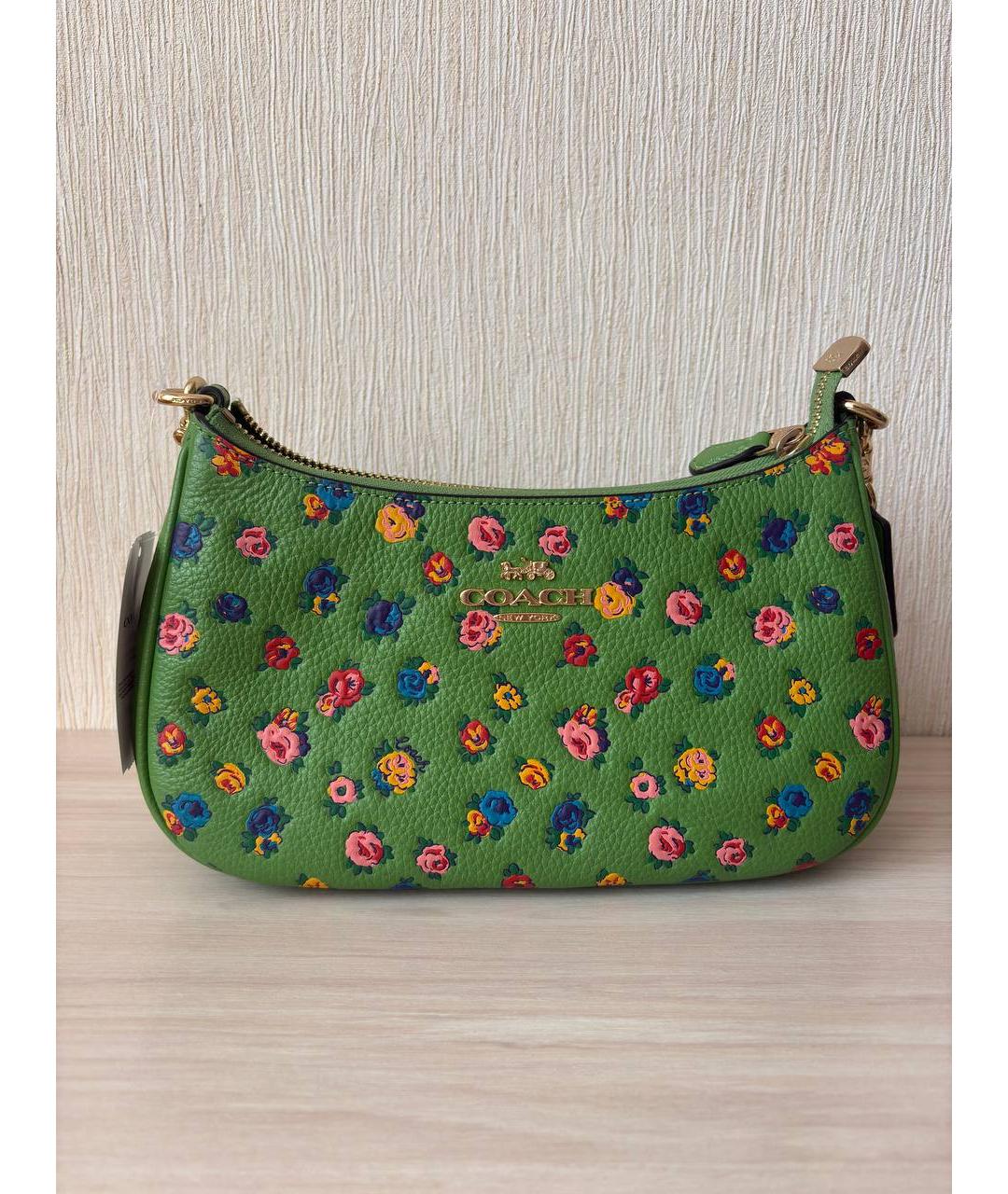 COACH Зеленая кожаная сумка с короткими ручками, фото 7