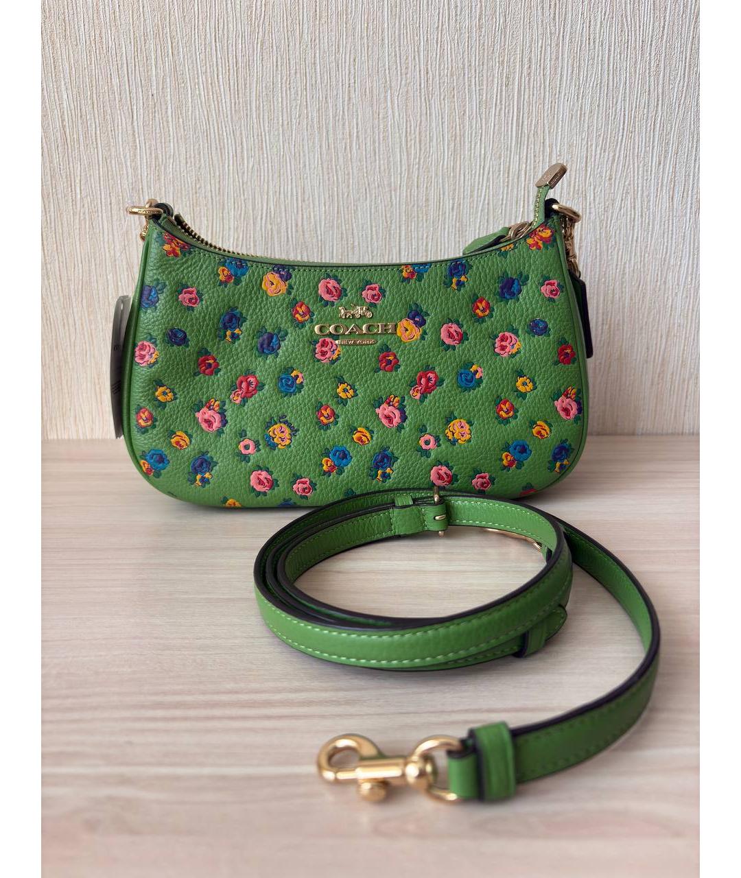 COACH Зеленая кожаная сумка с короткими ручками, фото 3