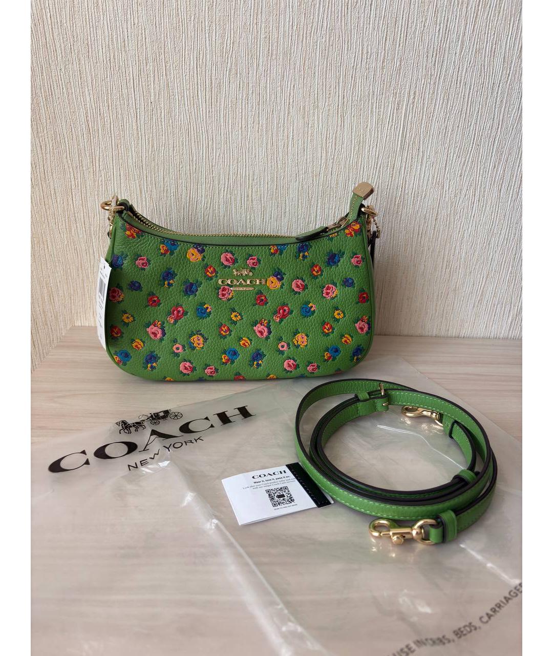 COACH Зеленая кожаная сумка с короткими ручками, фото 5