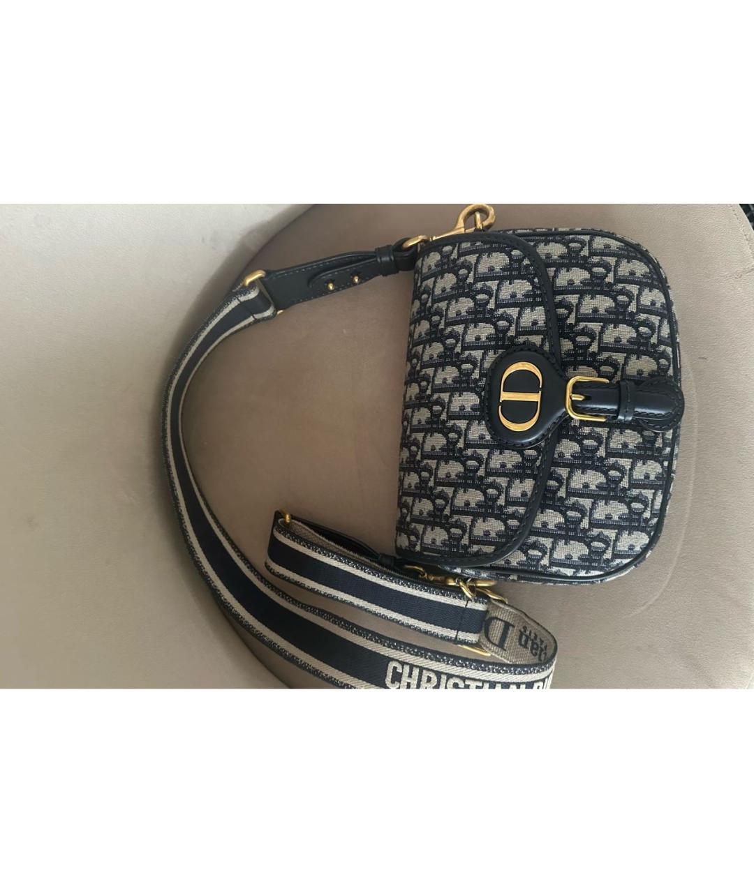 CHRISTIAN DIOR Темно-синяя тканевая сумка через плечо, фото 4