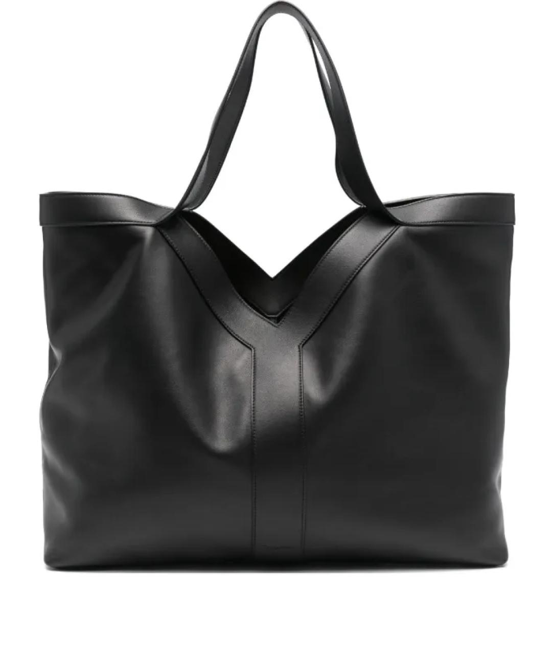 SAINT LAURENT Черная кожаная сумка тоут, фото 1