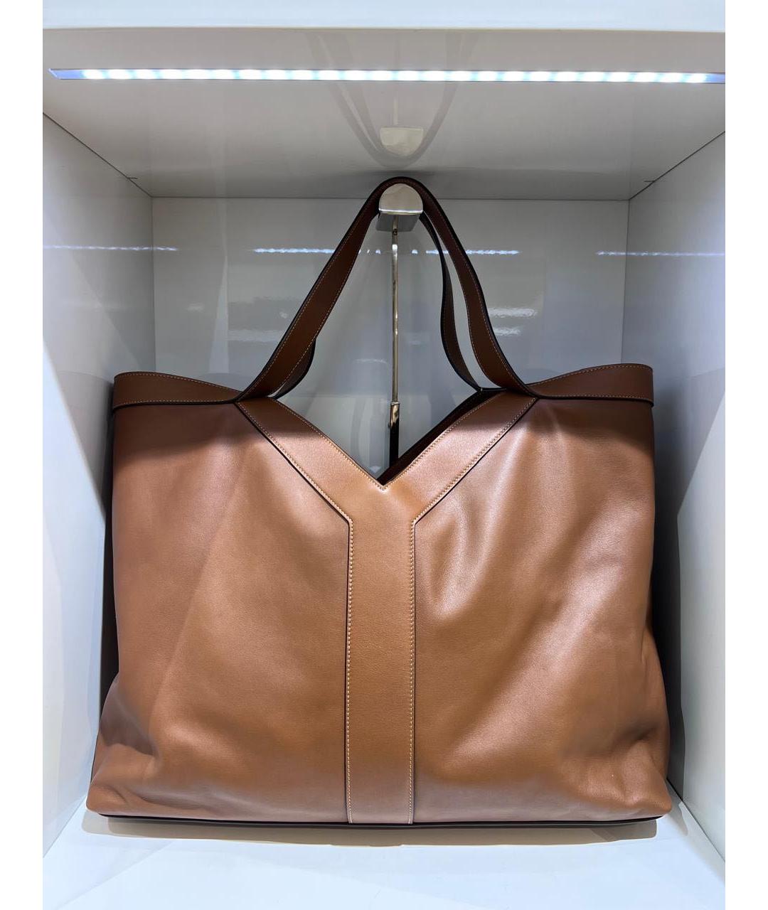 SAINT LAURENT Коричневая кожаная сумка тоут, фото 2