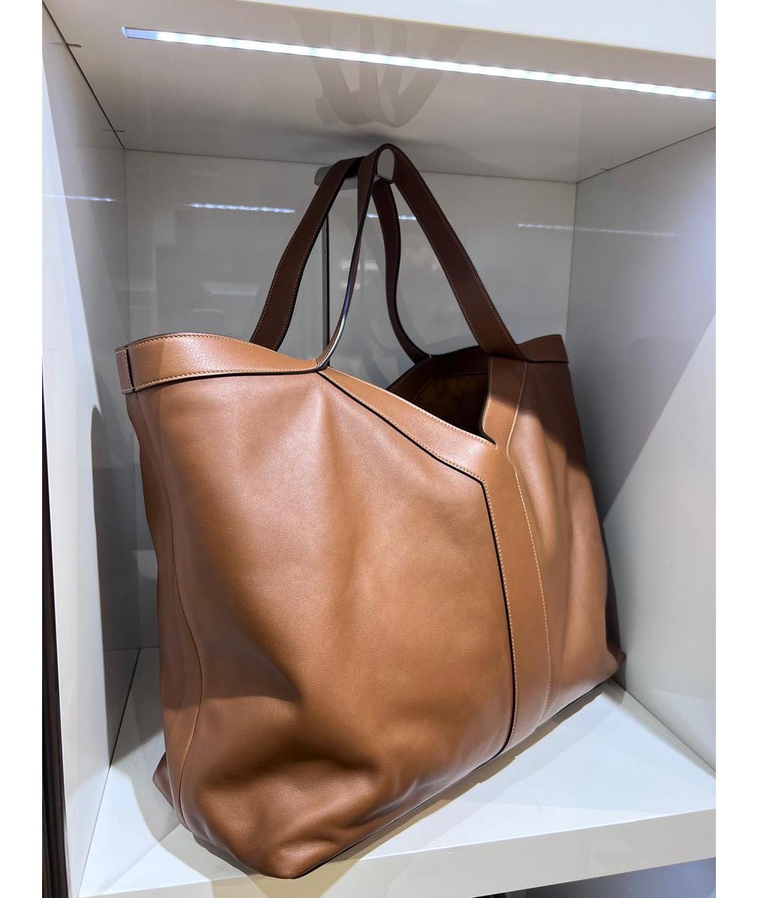 SAINT LAURENT Коричневая кожаная сумка тоут, фото 3