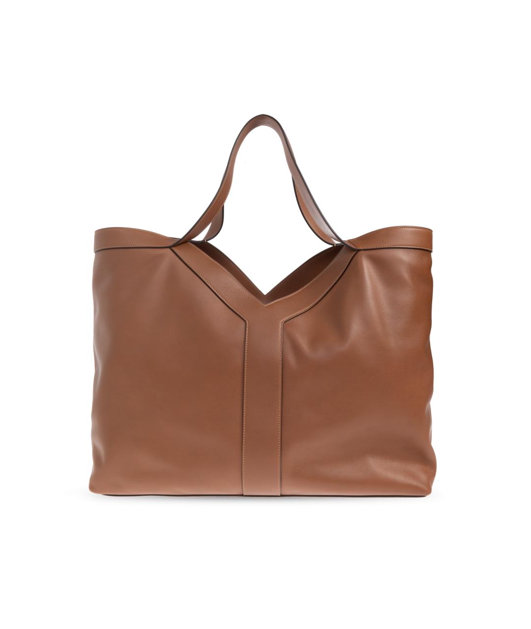 SAINT LAURENT Коричневая кожаная сумка тоут, фото 1