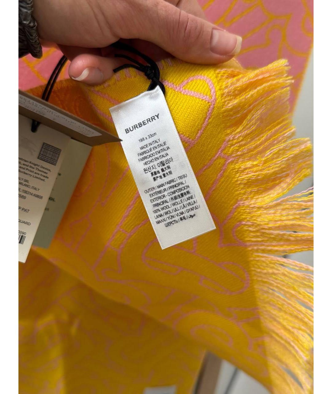 BURBERRY Оранжевый шерстяной шарф, фото 5