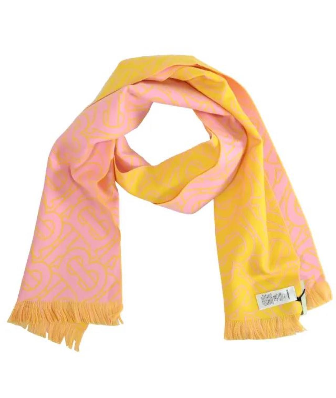 BURBERRY Оранжевый шерстяной шарф, фото 8