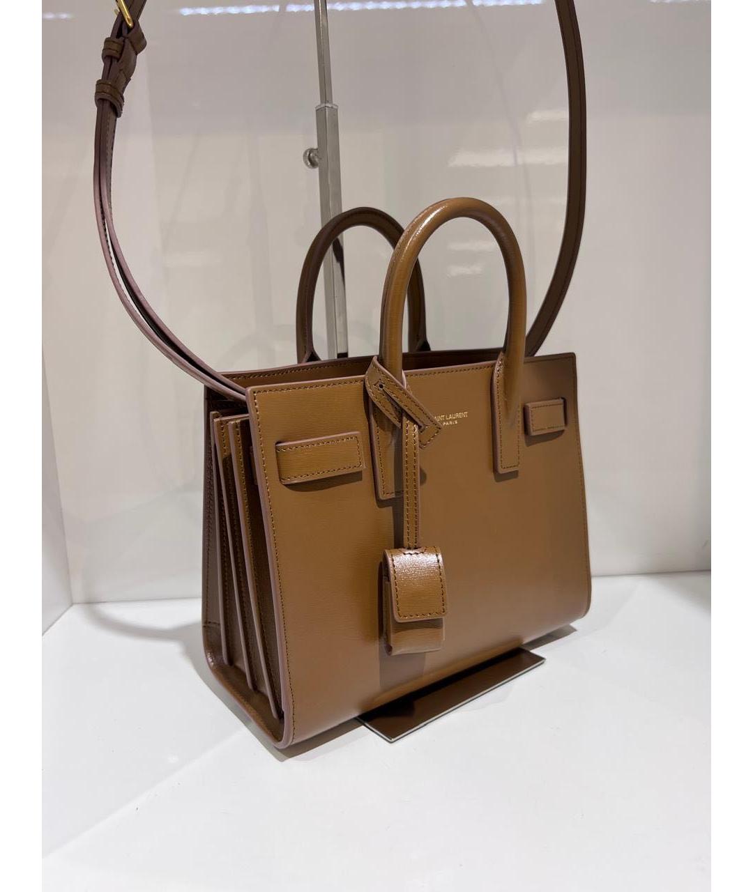 SAINT LAURENT Коричневая кожаная сумка с короткими ручками, фото 3