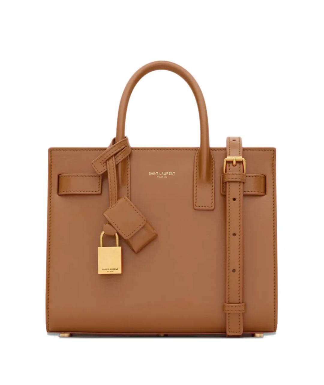 SAINT LAURENT Коричневая кожаная сумка с короткими ручками, фото 1