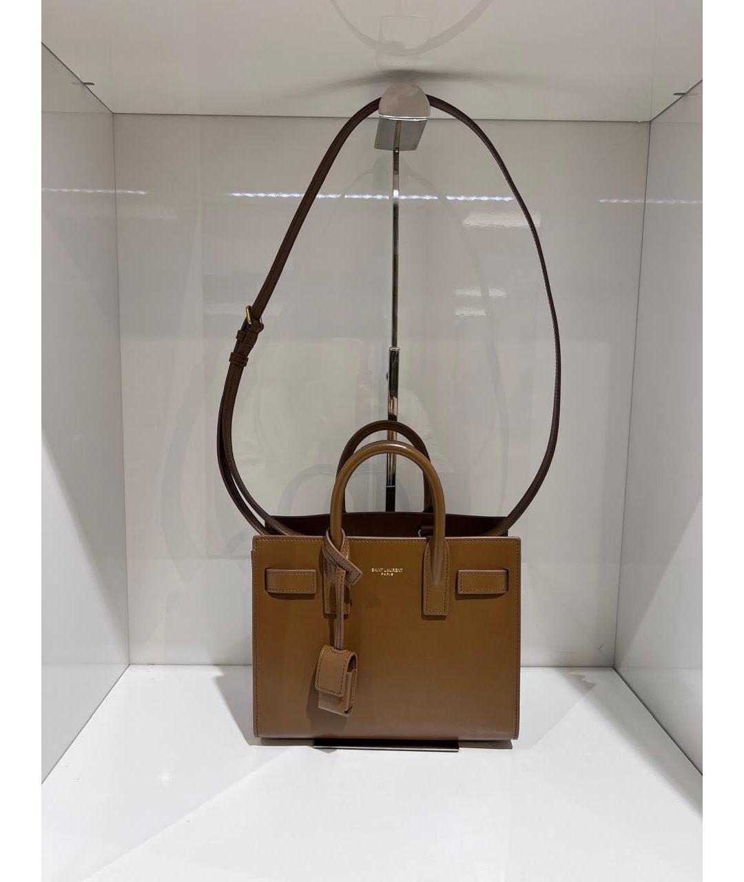 SAINT LAURENT Коричневая кожаная сумка с короткими ручками, фото 2