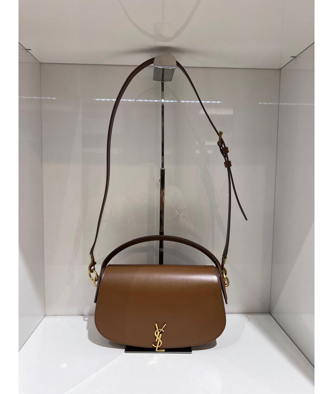 SAINT LAURENT Коричневая кожаная сумка через плечо, фото 3