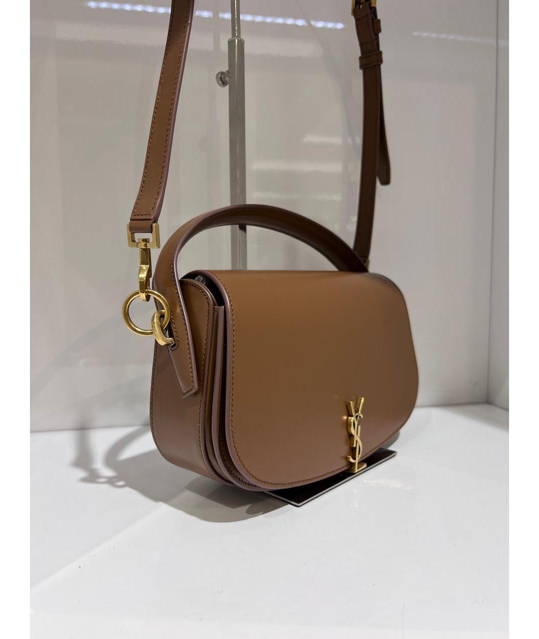 SAINT LAURENT Коричневая кожаная сумка через плечо, фото 2