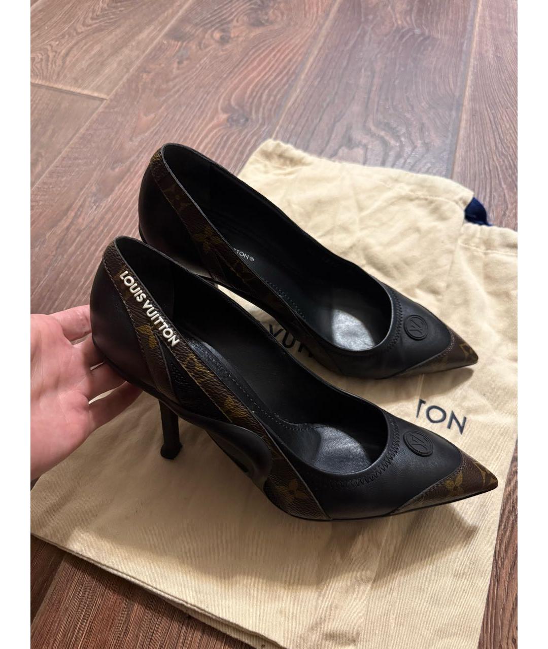LOUIS VUITTON Черные кожаные лодочки на низком каблуке, фото 3