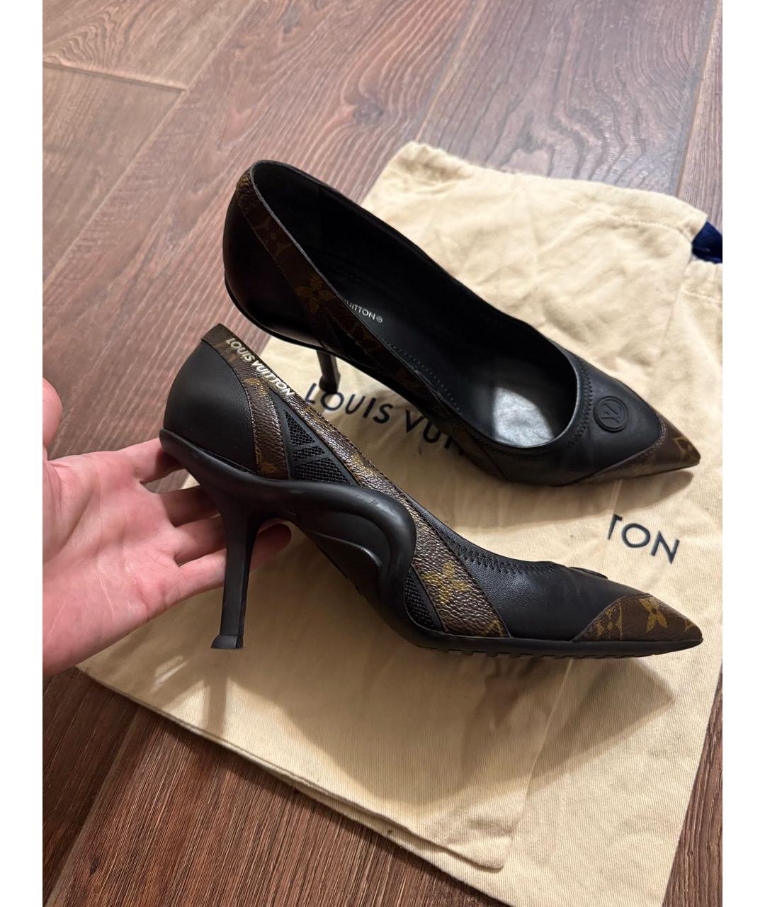 LOUIS VUITTON Черные кожаные лодочки на низком каблуке, фото 7
