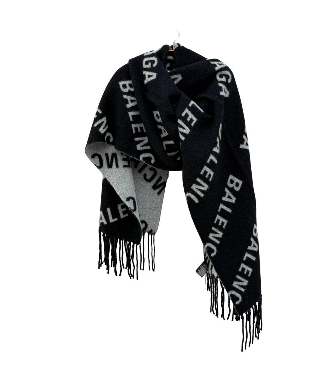 BALENCIAGA Черный шерстяной шарф, фото 2
