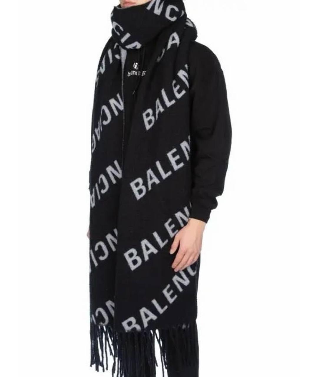BALENCIAGA Черный шерстяной шарф, фото 5