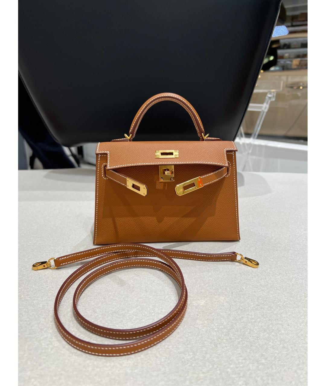 HERMES Коричневая кожаная сумка с короткими ручками, фото 9