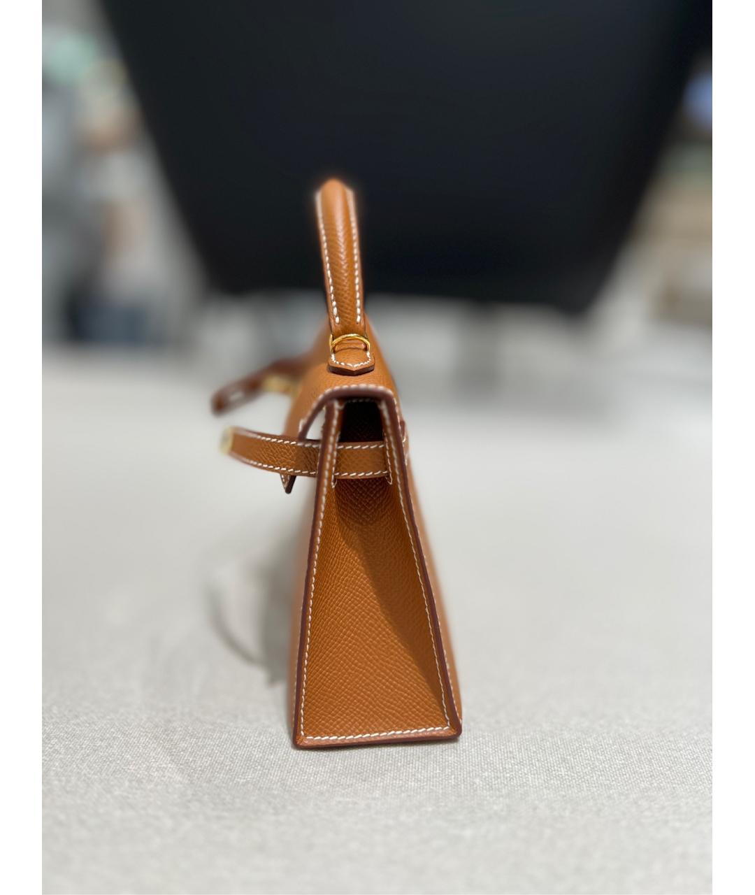 HERMES Коричневая кожаная сумка с короткими ручками, фото 4