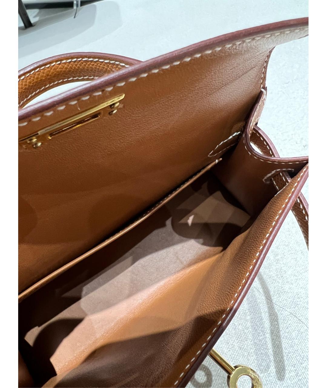 HERMES Коричневая кожаная сумка с короткими ручками, фото 7