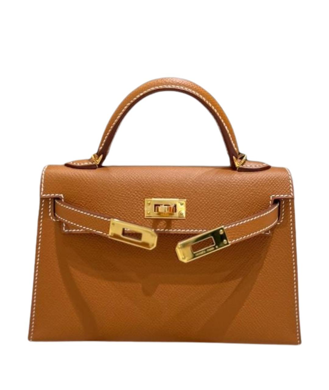 HERMES Коричневая кожаная сумка с короткими ручками, фото 10