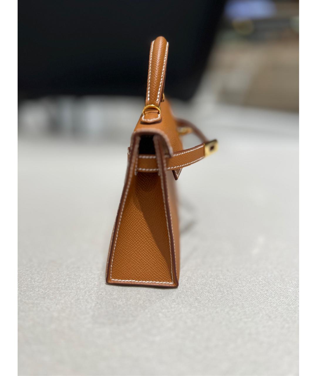 HERMES Коричневая кожаная сумка с короткими ручками, фото 3