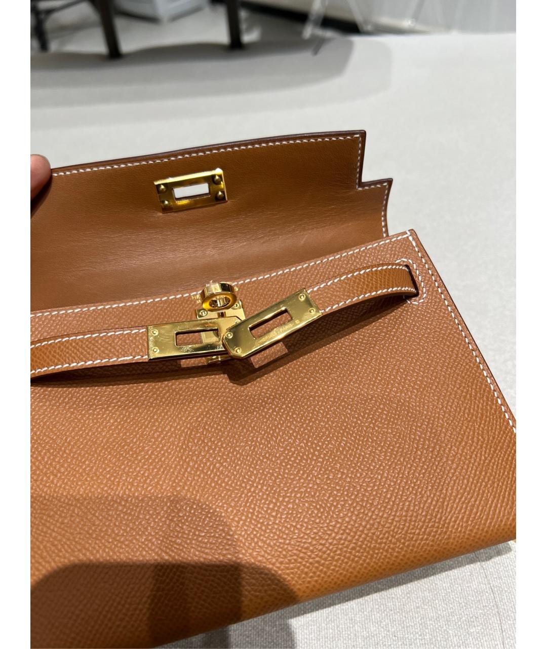 HERMES Коричневая кожаная сумка с короткими ручками, фото 6