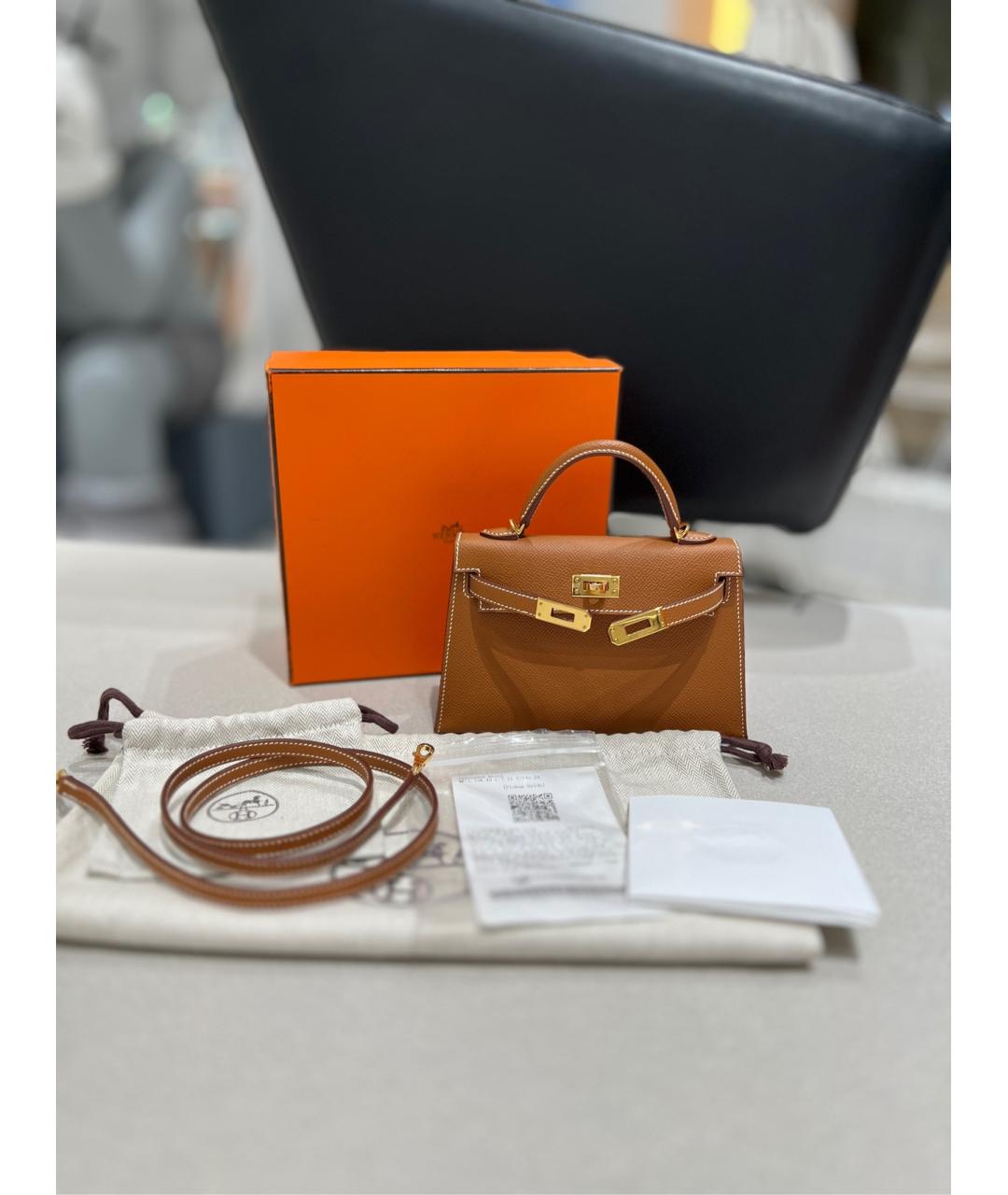 HERMES Коричневая кожаная сумка с короткими ручками, фото 2