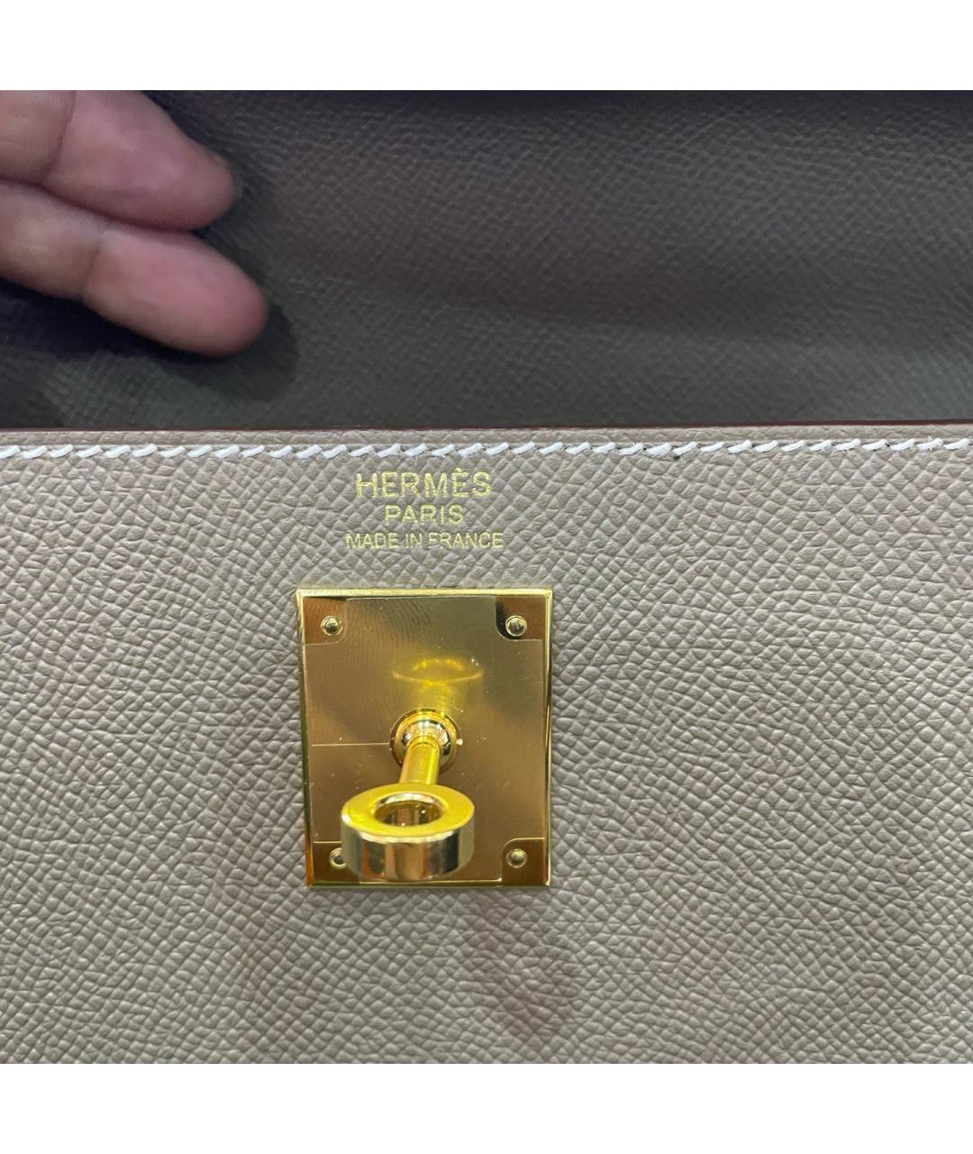 HERMES Серая кожаная сумка с короткими ручками, фото 9