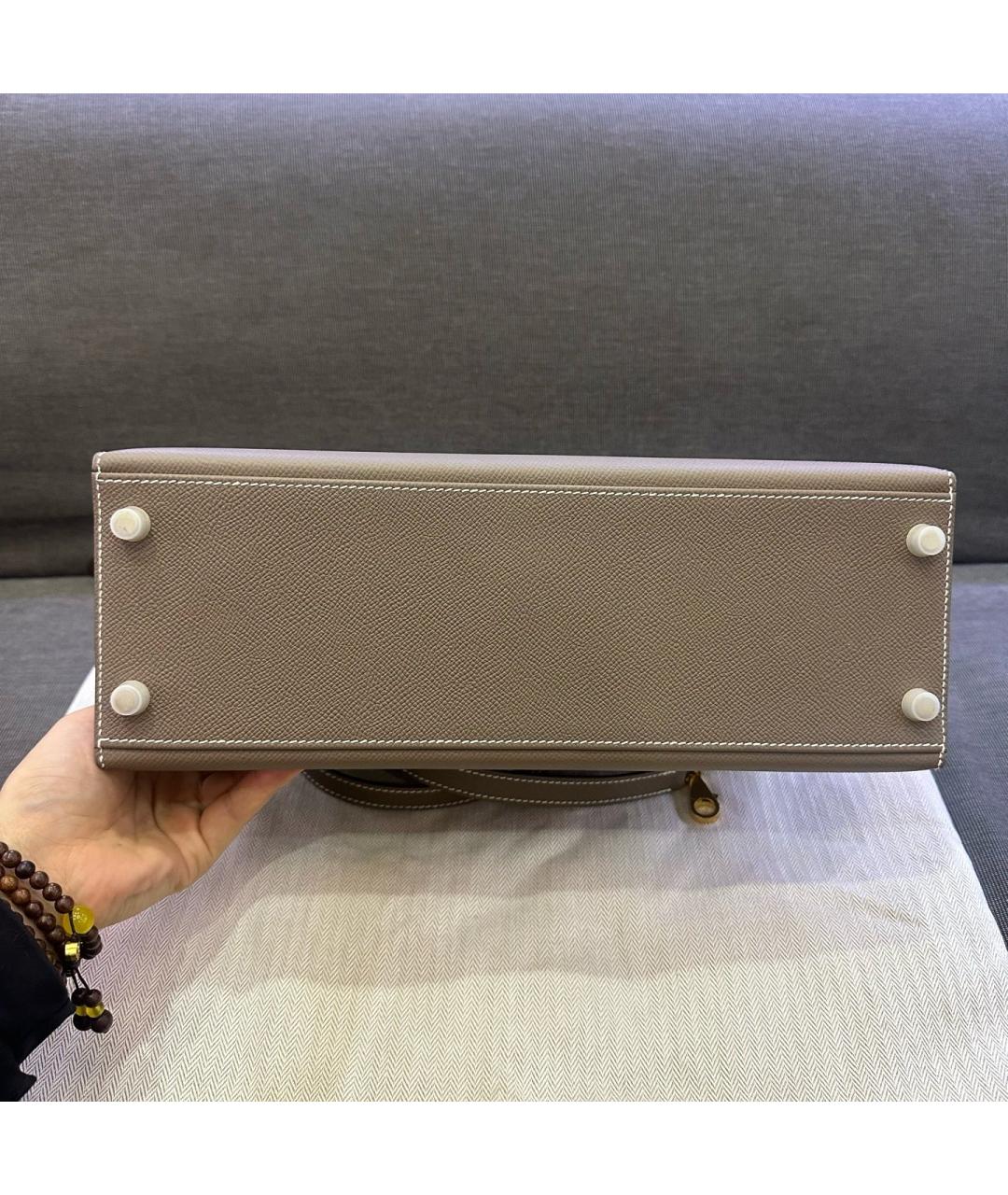 HERMES Серая кожаная сумка с короткими ручками, фото 3