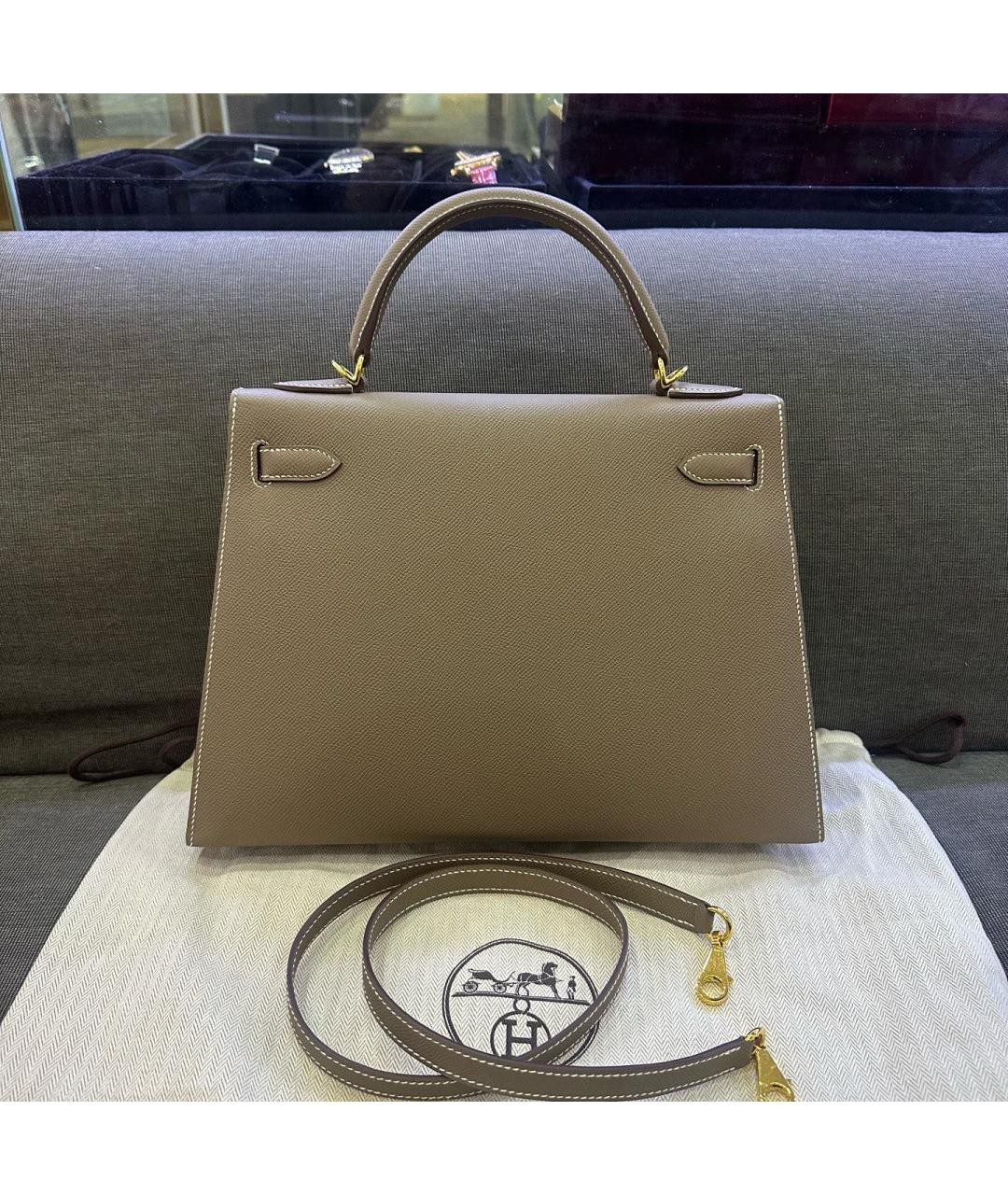 HERMES Серая кожаная сумка с короткими ручками, фото 2