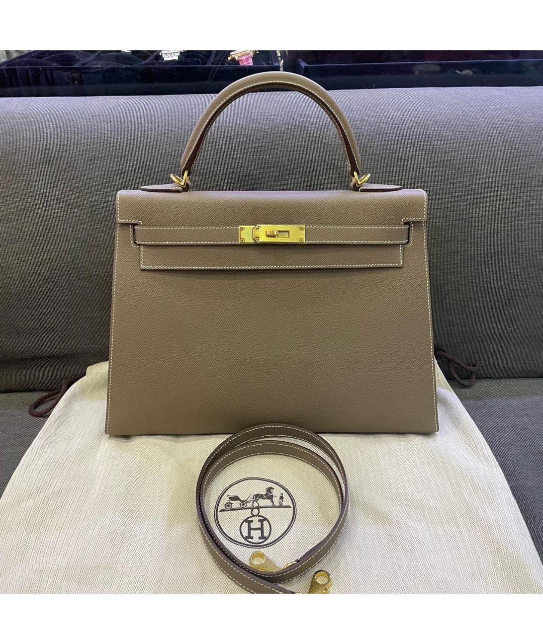 HERMES Серая кожаная сумка с короткими ручками, фото 10