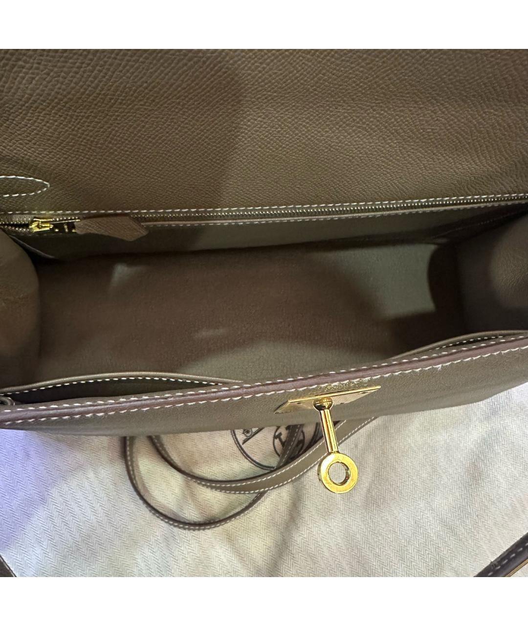 HERMES Серая кожаная сумка с короткими ручками, фото 7