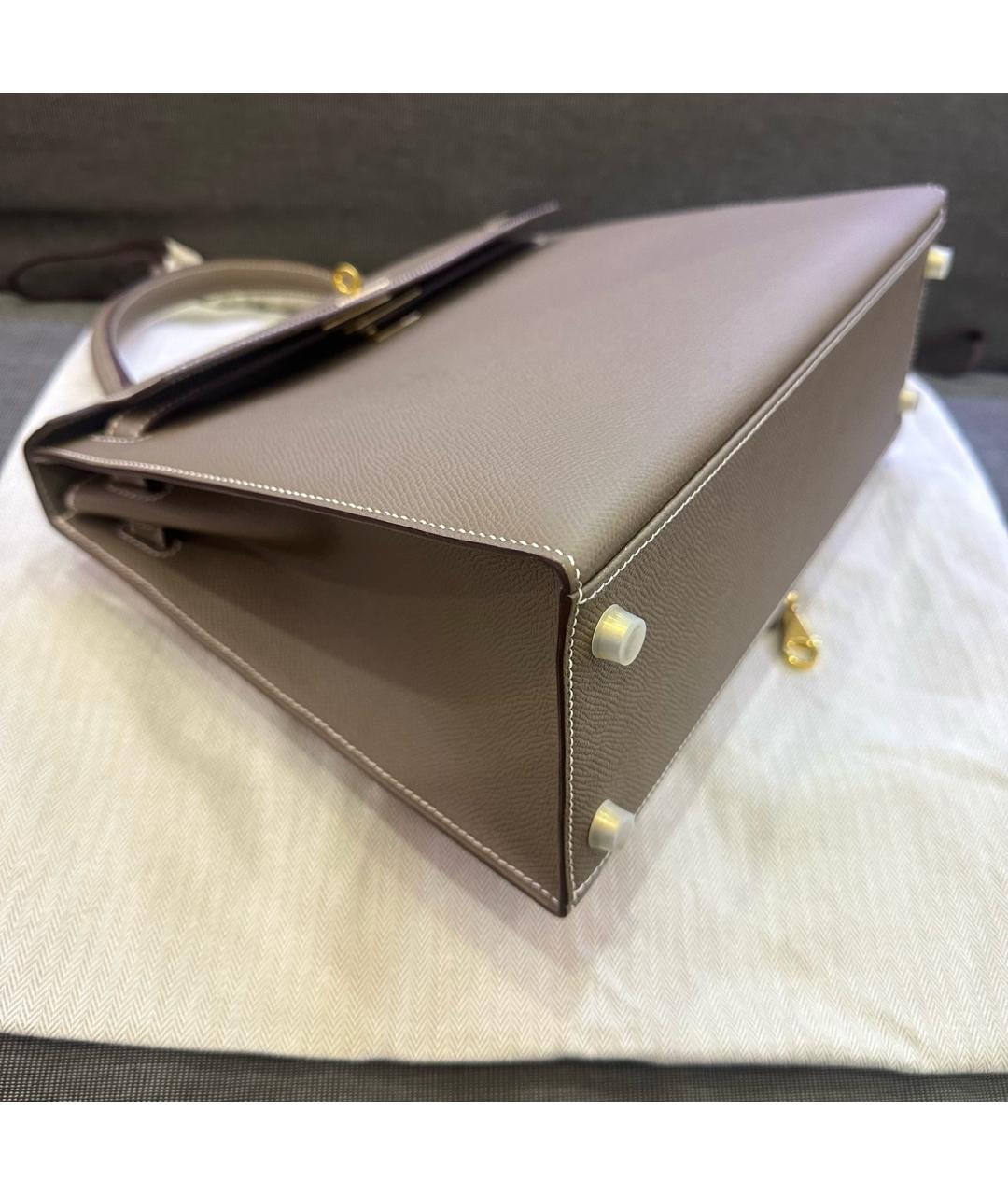 HERMES Серая кожаная сумка с короткими ручками, фото 4