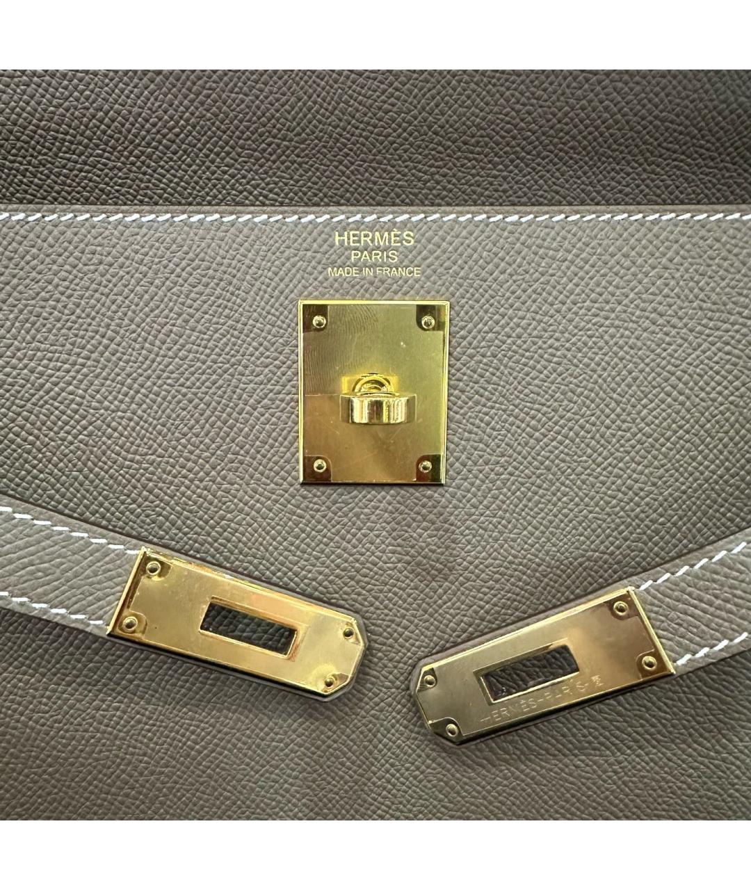 HERMES Серая кожаная сумка с короткими ручками, фото 6