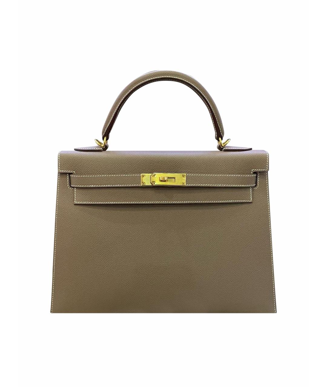 HERMES Серая кожаная сумка с короткими ручками, фото 1