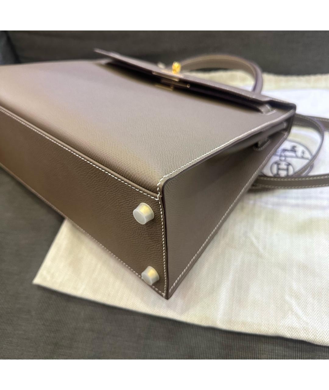 HERMES Серая кожаная сумка с короткими ручками, фото 5
