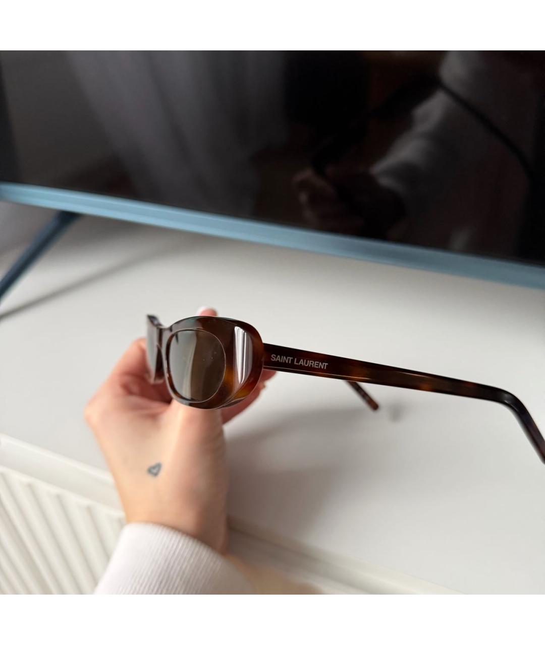 SAINT LAURENT Коричневые пластиковые солнцезащитные очки, фото 3