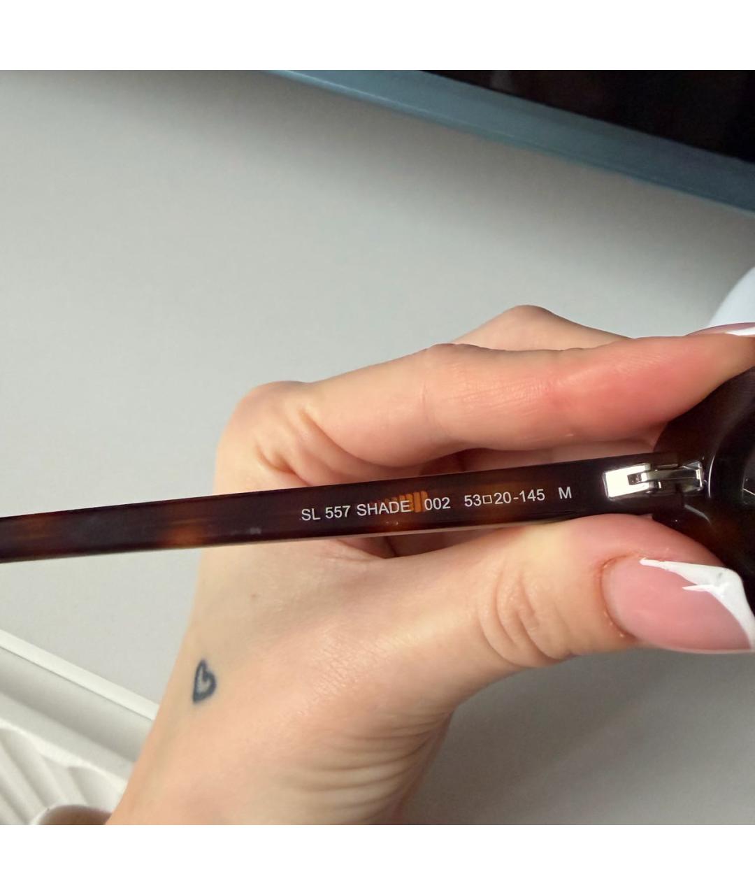 SAINT LAURENT Коричневые пластиковые солнцезащитные очки, фото 8