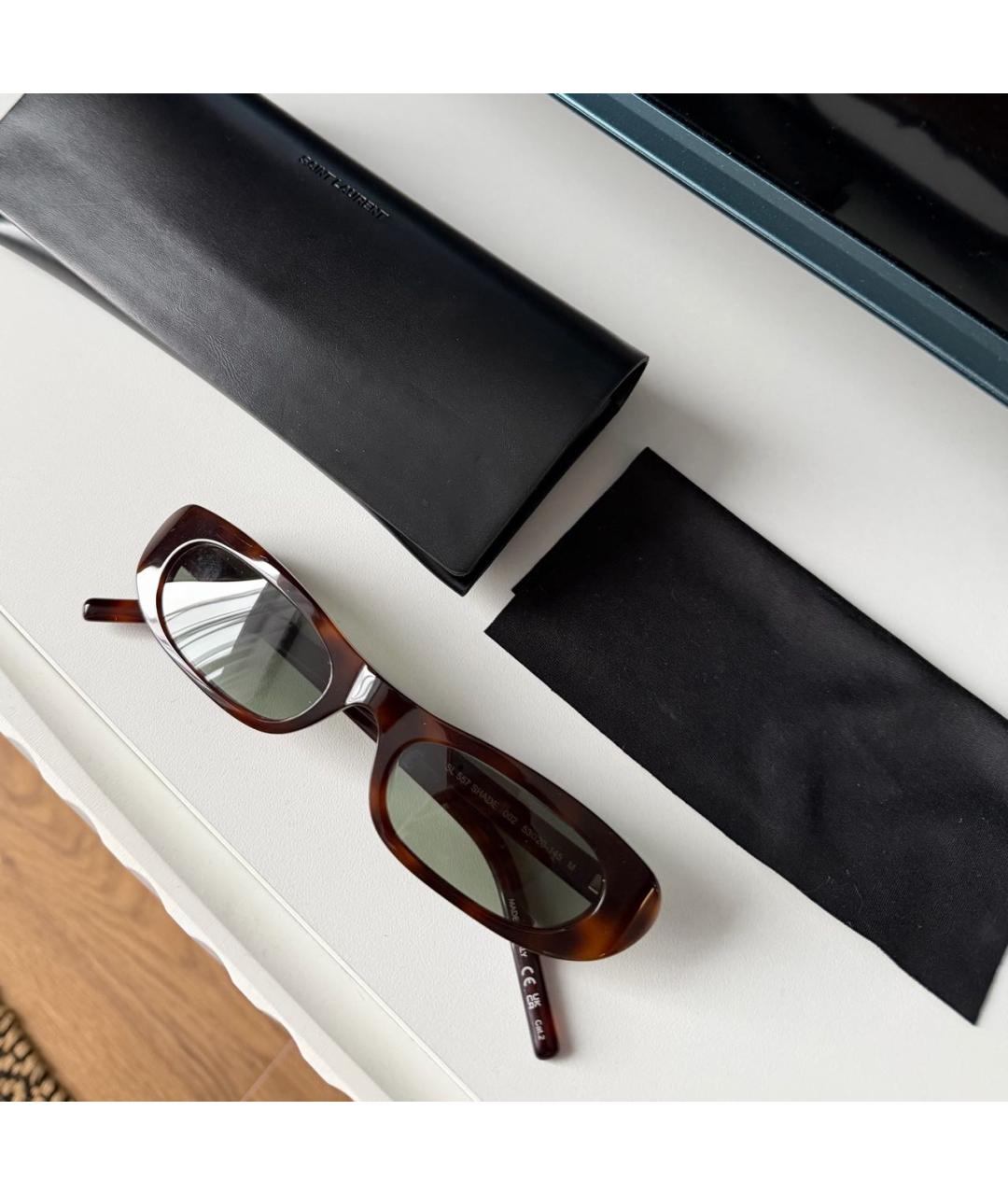 SAINT LAURENT Коричневые пластиковые солнцезащитные очки, фото 5