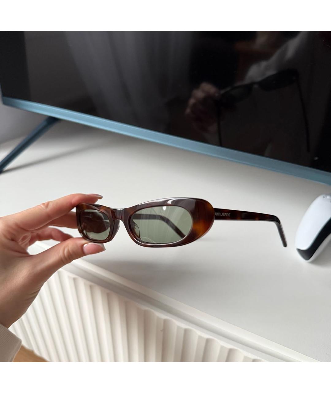 SAINT LAURENT Коричневые пластиковые солнцезащитные очки, фото 2