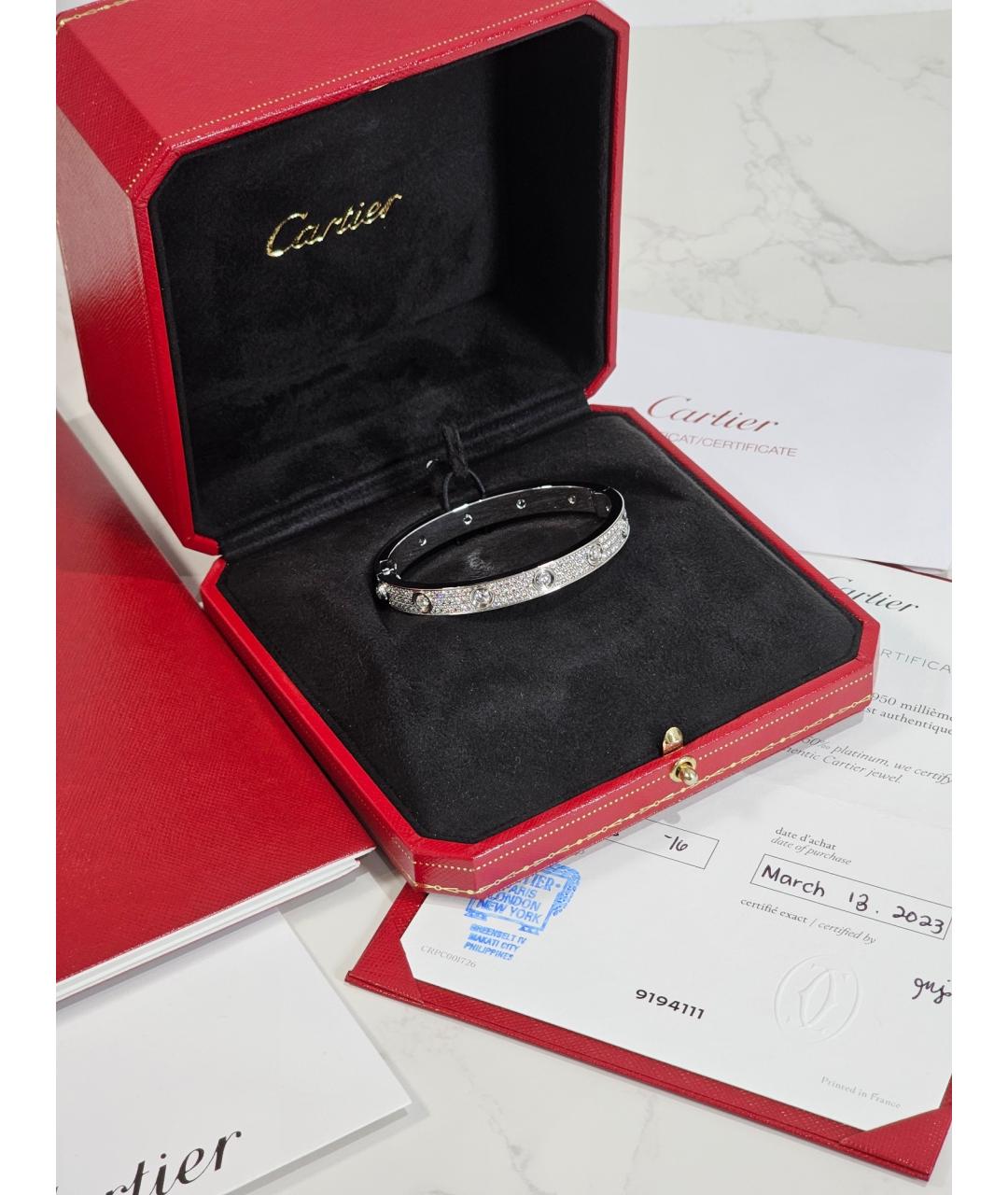 CARTIER Серебрянный браслет из белого золота, фото 2