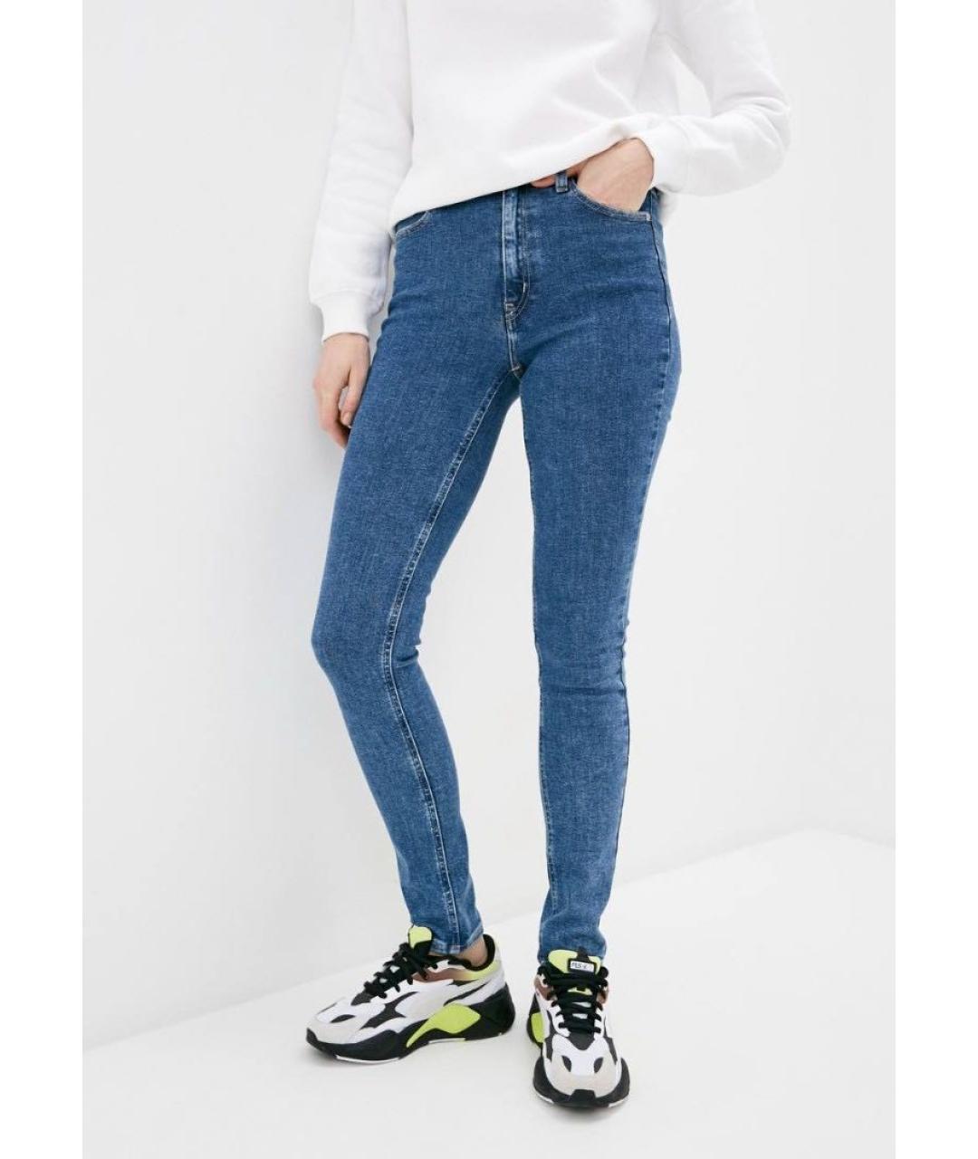 CALVIN KLEIN Синие хлопко-эластановые джинсы слим, фото 5