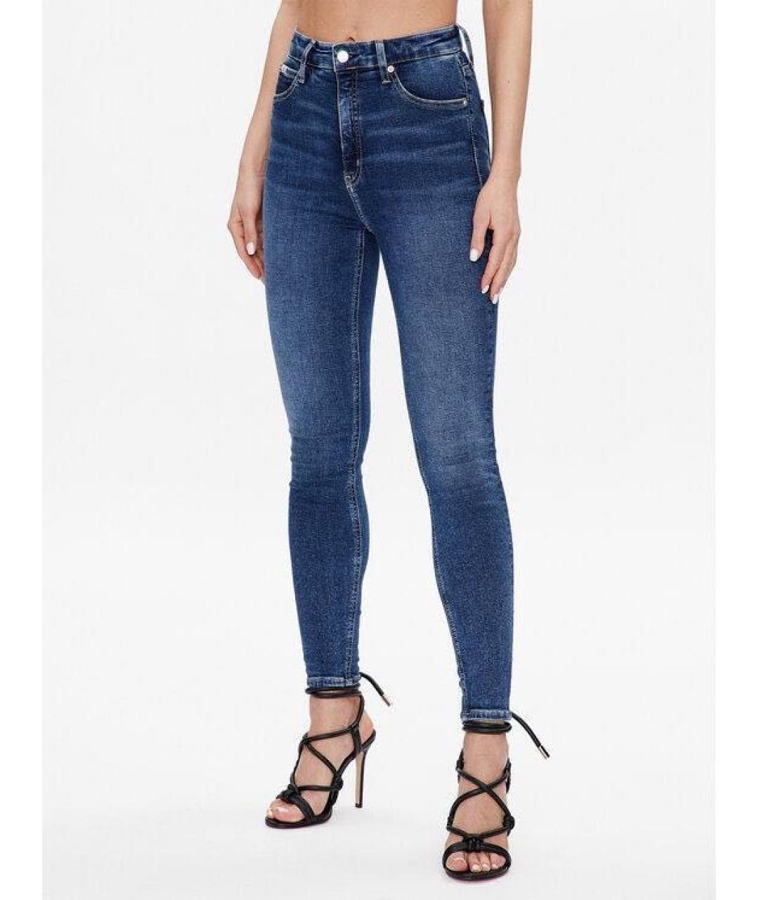 CALVIN KLEIN Синие хлопко-эластановые джинсы слим, фото 5