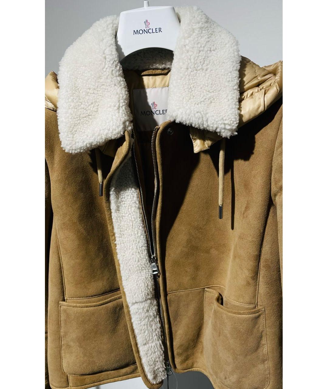 MONCLER Бежевая меховая дубленка, фото 4