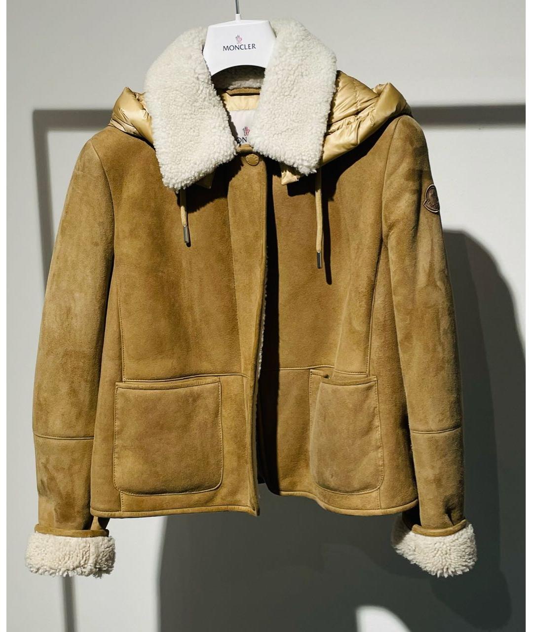 MONCLER Бежевая меховая дубленка, фото 9