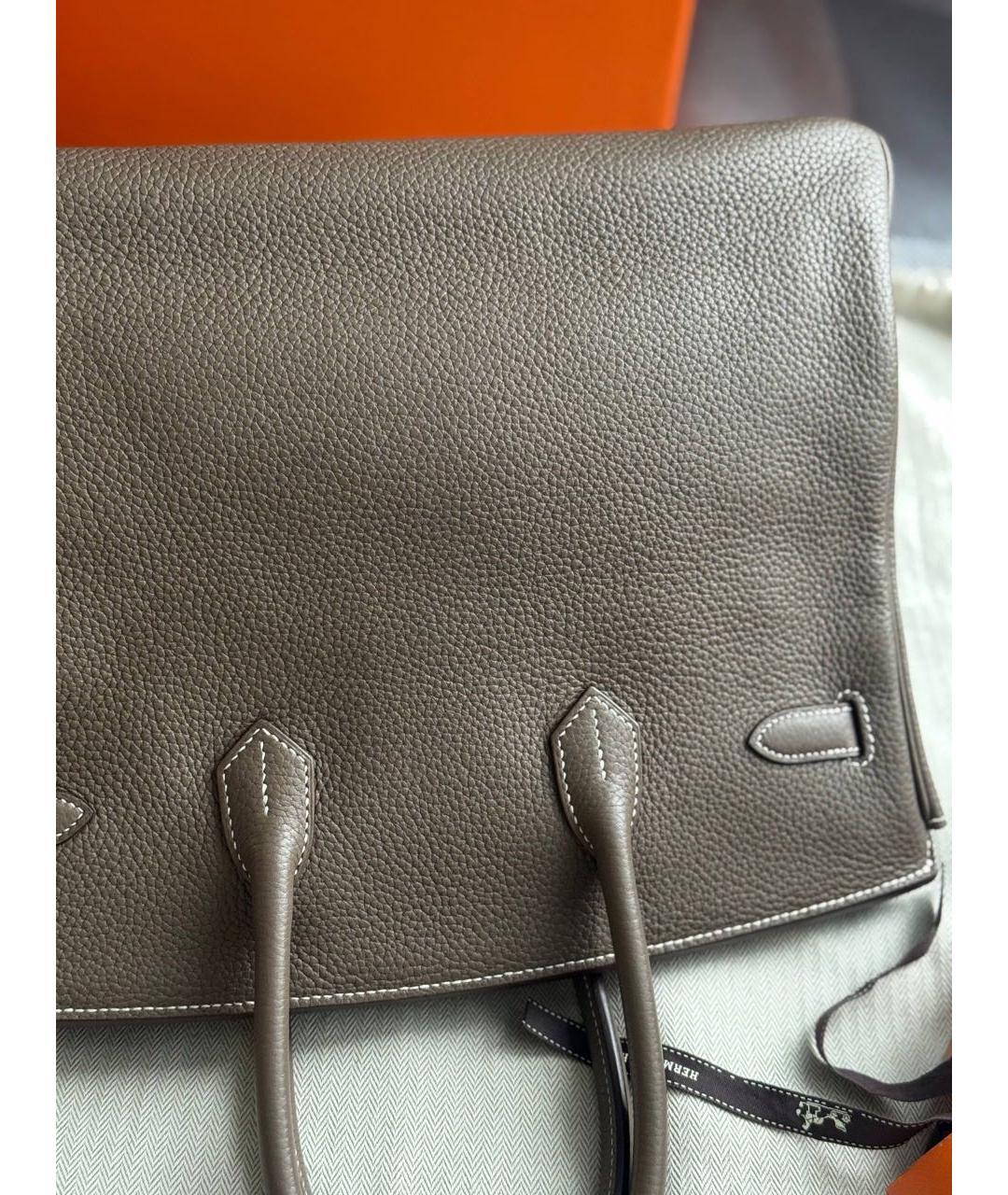 HERMES Бежевая кожаная сумка с короткими ручками, фото 3