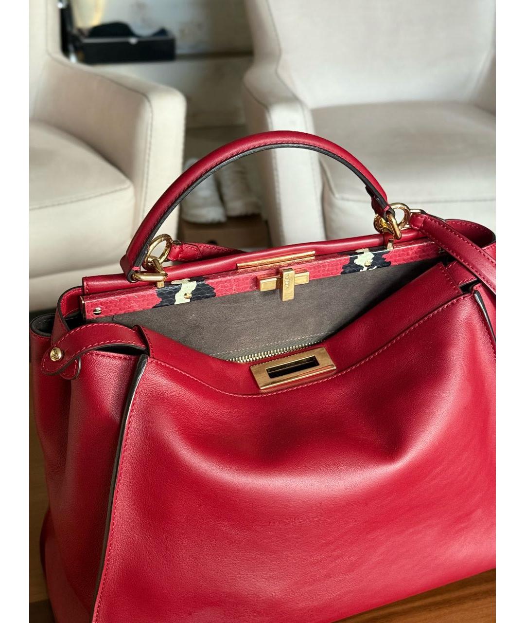 FENDI Красная кожаная сумка тоут, фото 4