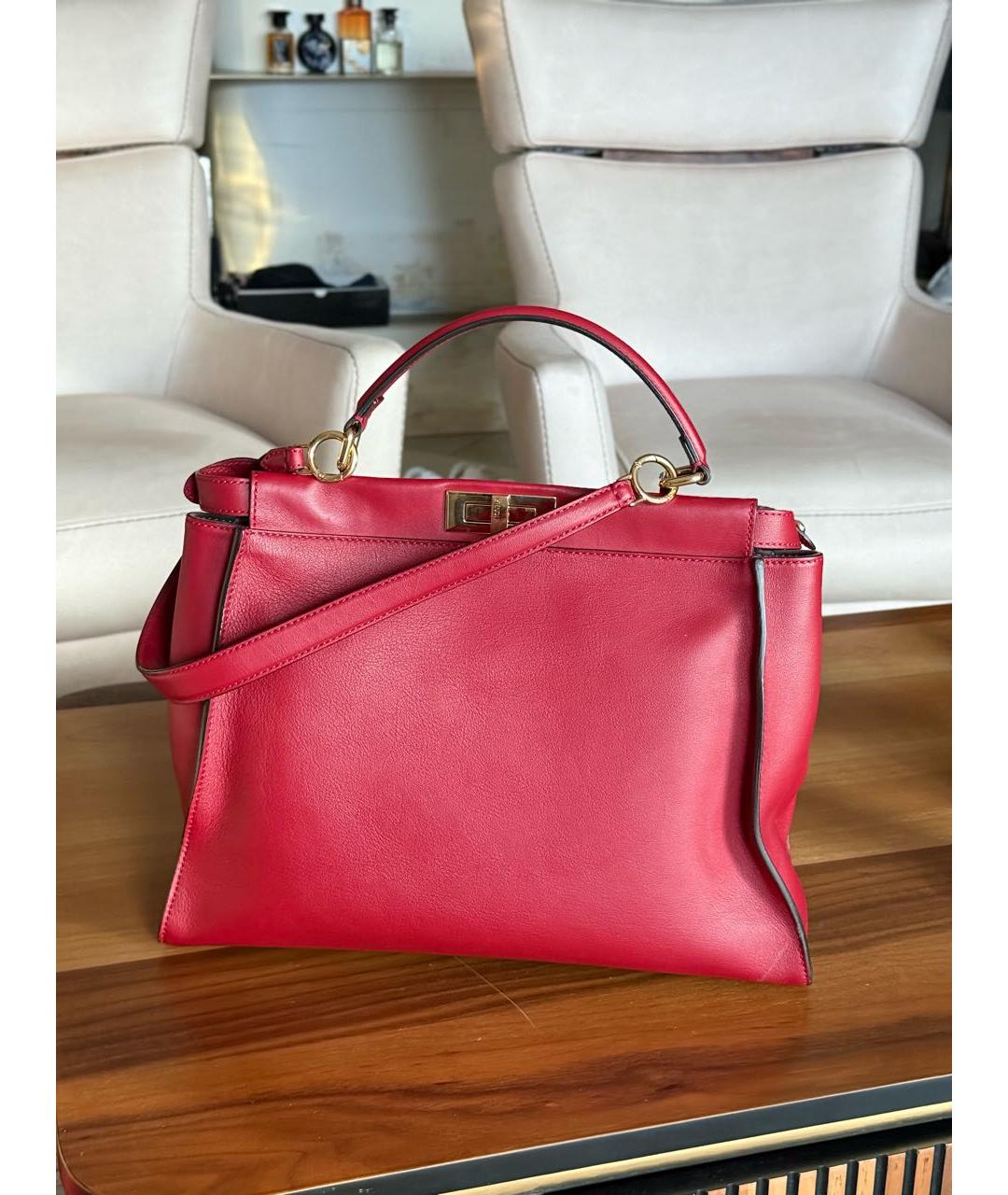 FENDI Красная кожаная сумка тоут, фото 5