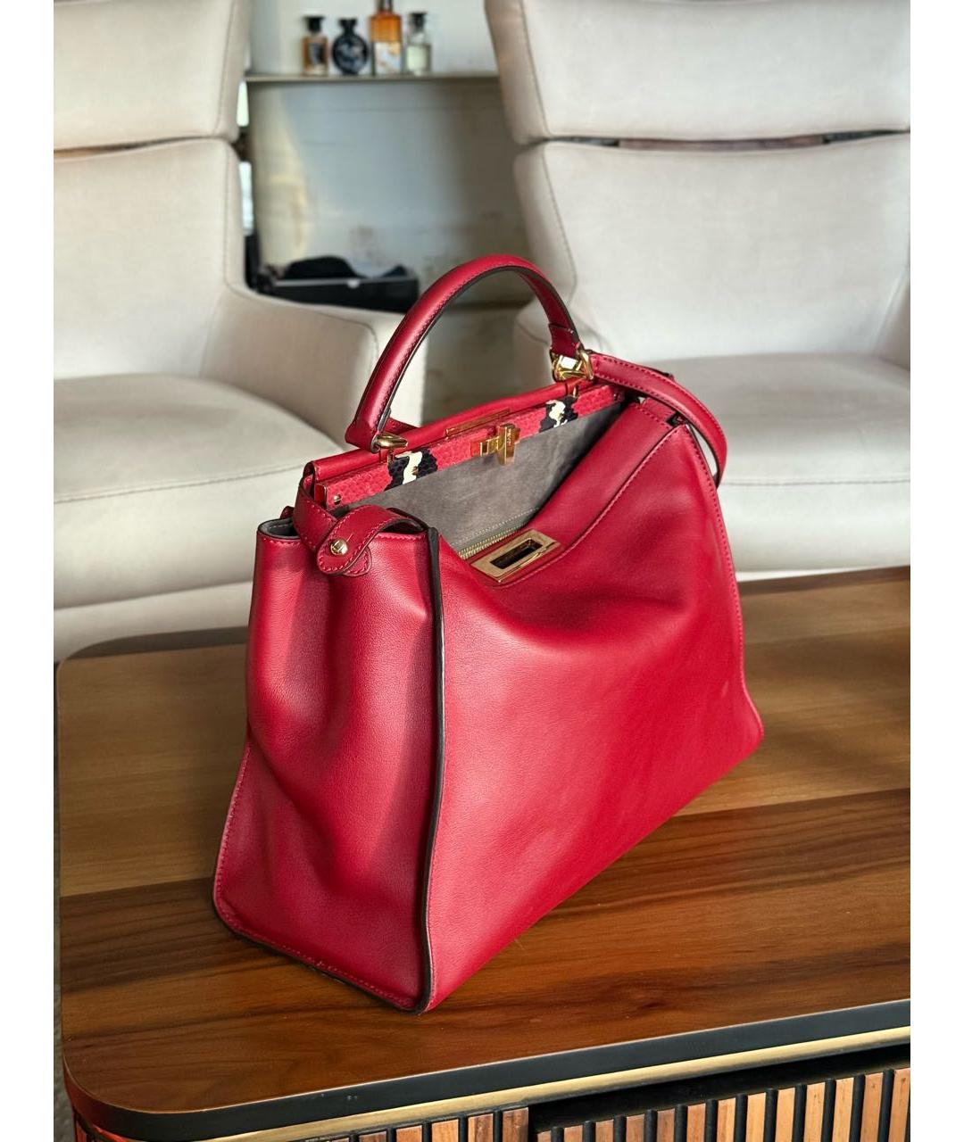 FENDI Красная кожаная сумка тоут, фото 3