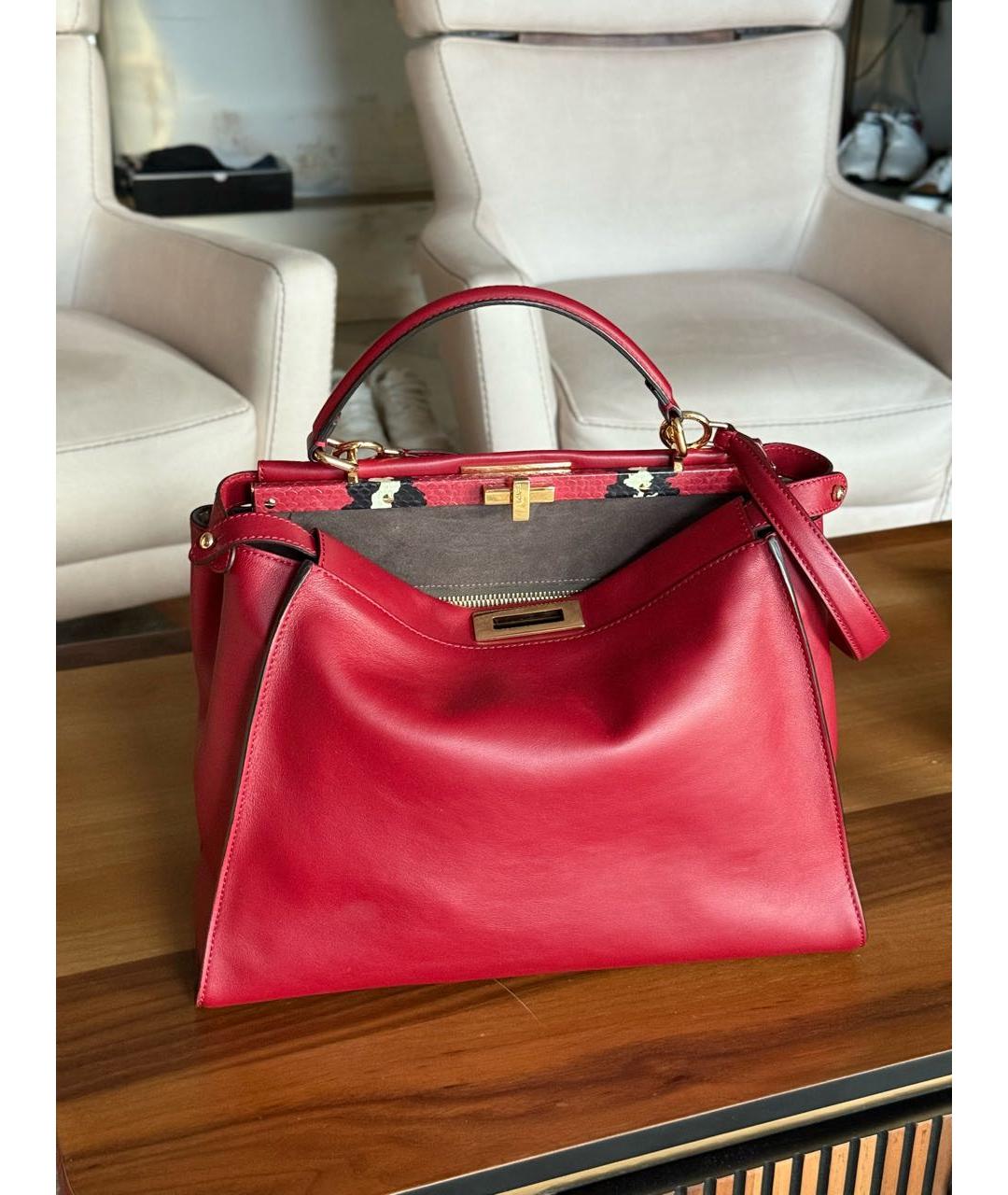 FENDI Красная кожаная сумка тоут, фото 2