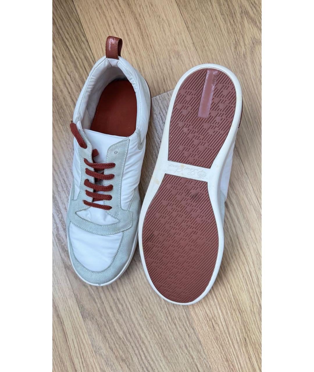 LORO PIANA Белые нубуковые низкие кроссовки / кеды, фото 3